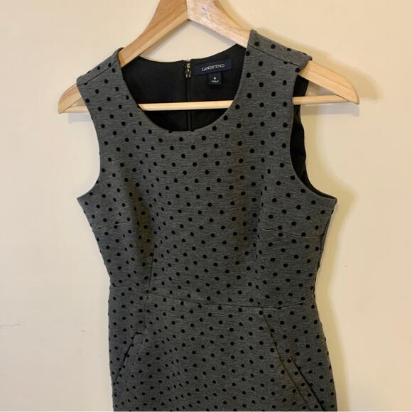 Lands End Polka Dot Gray Pencil Skirt Short Professional Work Dress 6 - Picture 2 of 11